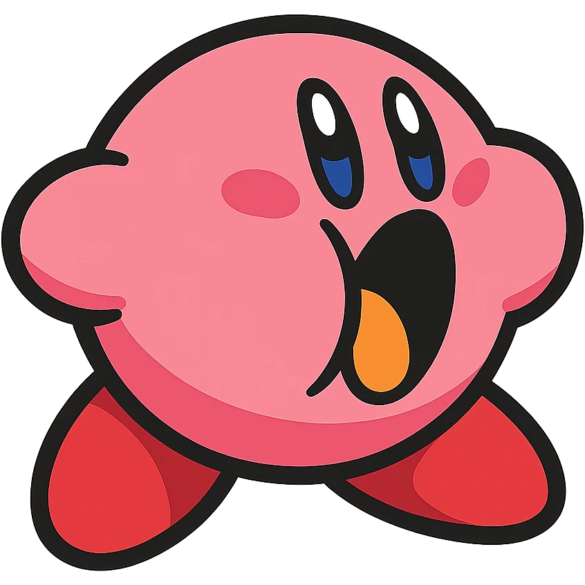 Kirby inhaling, cheeks puffed out, vibrant toon style emoji