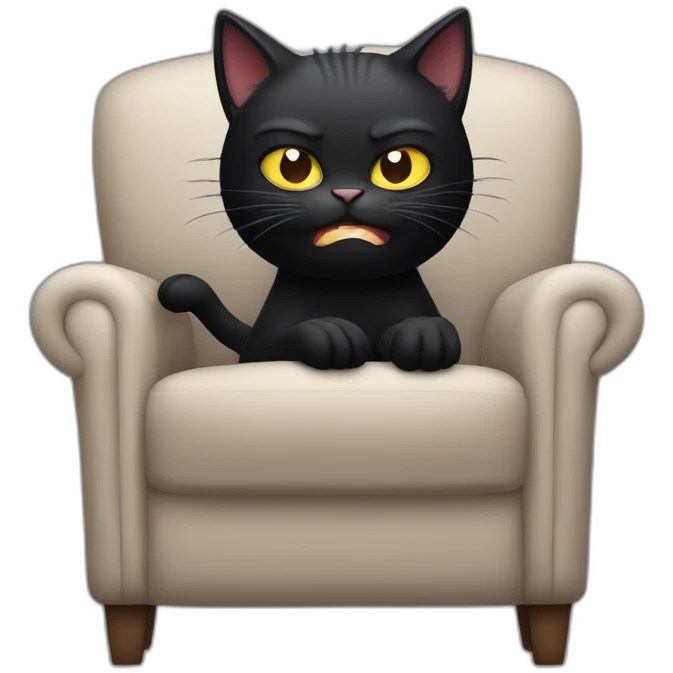 Angry Black cat sitting in a armchair emoji