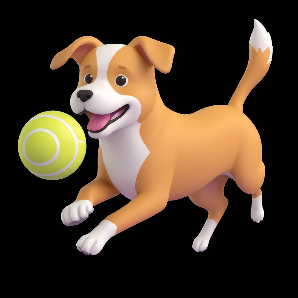 dog chasing ball in forrest, close up pose emoji