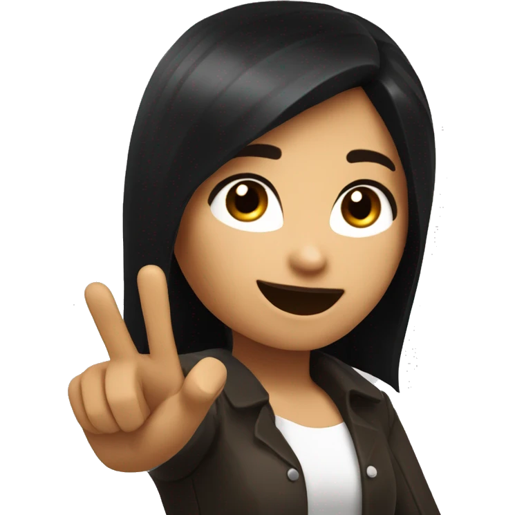 A dark-haired Roblox girl pointing to her right. Her face showing approval emoji