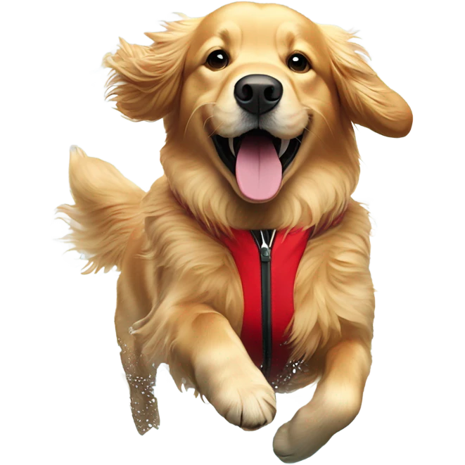 Red coat golden retriever swimming  emoji
