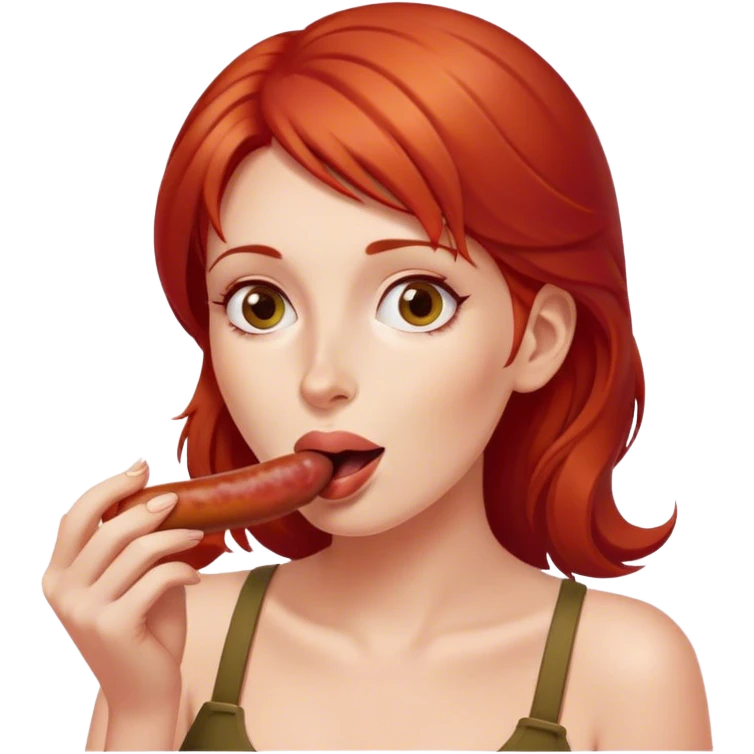 Red haired Woman with sausage emoji
