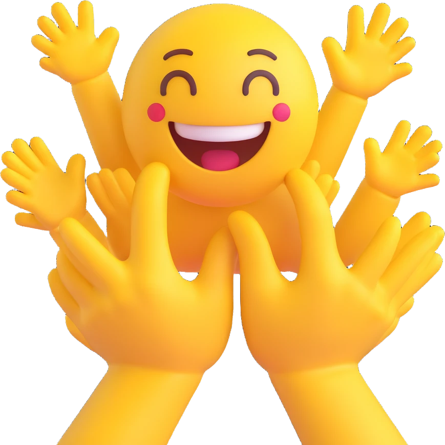 yellow emoji style ,  hands clapping, joyful celebration, focus on hands, motion blur, bright background emoji