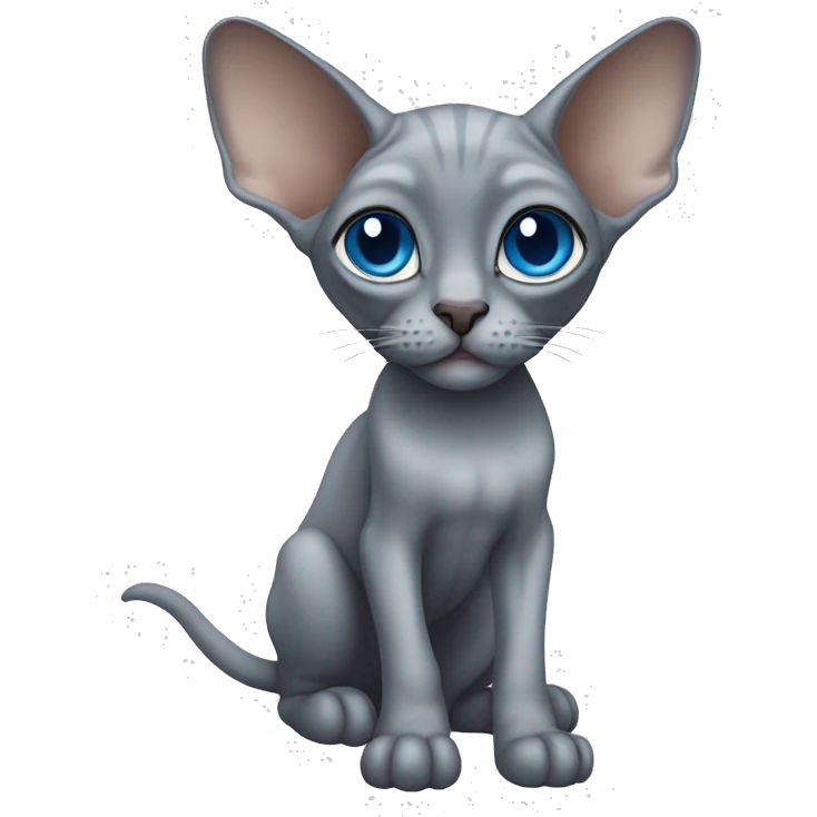 Gray Sphinx cat with blue big eyes  emoji