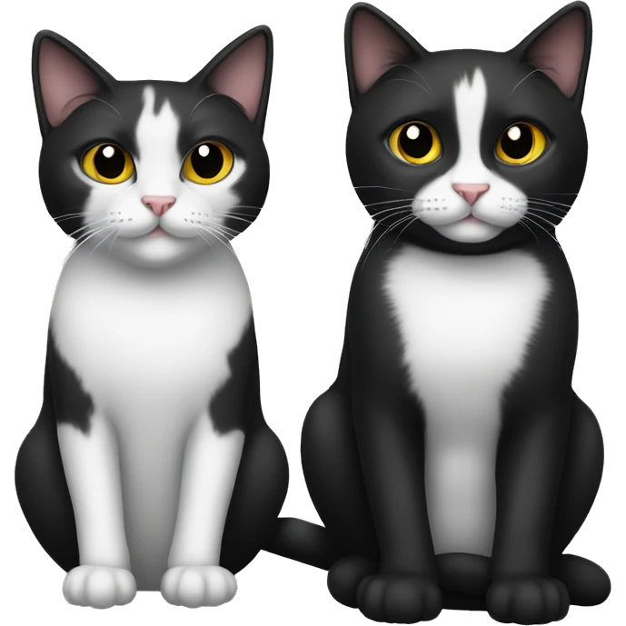 Two pet cats sitting together, one is all black. The other is tuxedo emoji