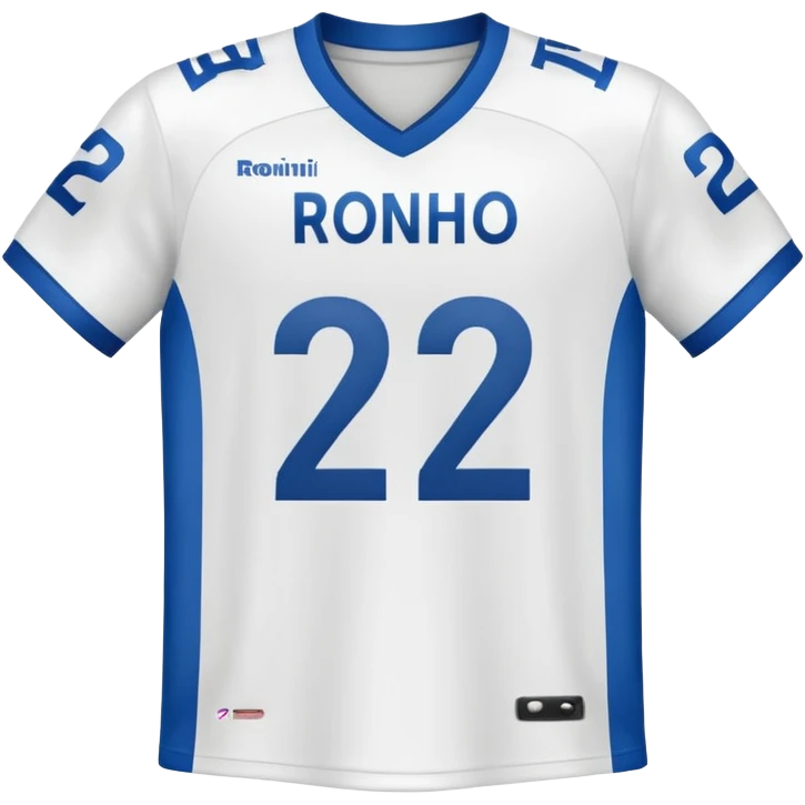 White football jersey at the back with number 22 and my name RONIHO  emoji