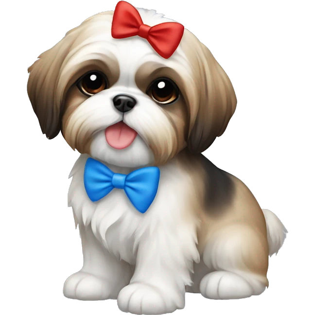 Shihtzu puppy with red and blue bow emoji