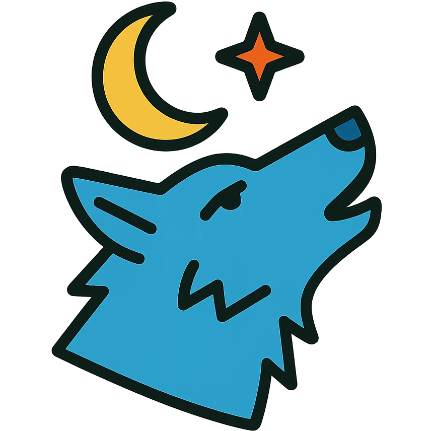 a wolf's head with a crescent moon and a single star above it emoji