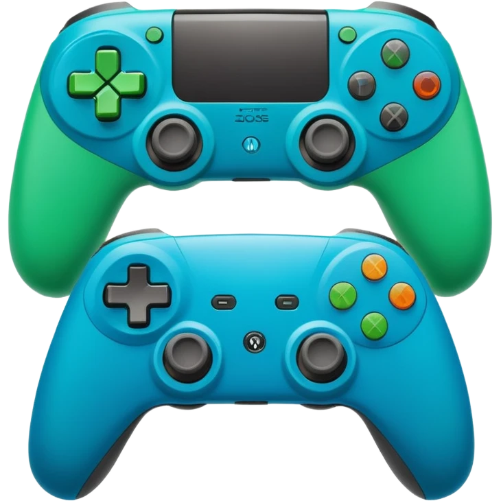 Create a clean, cartoon emoji of two gaming controllers angled toward each other to represent multiplayer gaming. Use bright colors, bold outlines, minimal detail, and a transparent background so it stays clear at small sizes. emoji