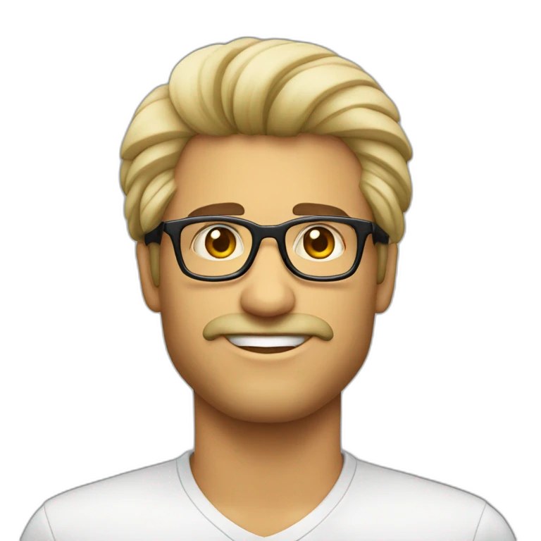 Hombre blanco, cabello mullet con lentes cuadrados  emoji
