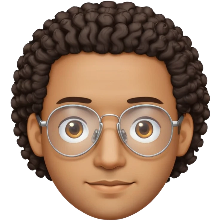 Latino man with oval face, clear lens aviator glasses with metal frames, bald sides with curly hair on top, friendly expression, brown skin, black shirt emoji