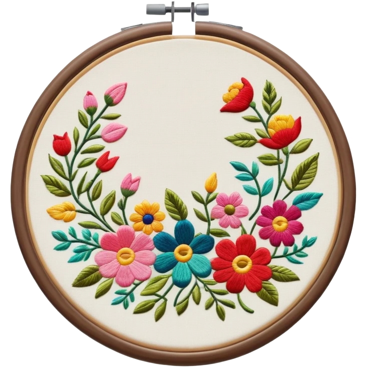 embroidery hoop with colorful floral pattern emoji