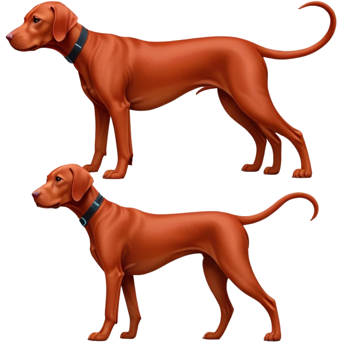 cinematic-[Vizsla-realistic-full-body-standing-emoji,-tail-resting-loosely-beside-its-paws,-head-tilted-dramatically, -sleek-[red]-fur,-simplified-yet-realistic-focused-features,-highly-detailed,-glowing-with-an-almost-sarcastic-glow emoji