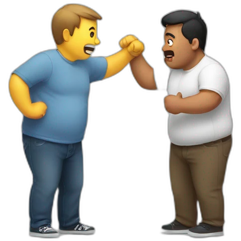 Skinny man slapping fat man's belly emoji
