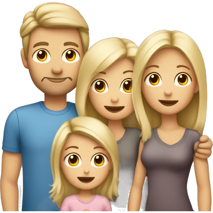 Family 4 people: mom blondie with little baby in her arms, dad with brown hair, 7 year old son with blond hair emoji