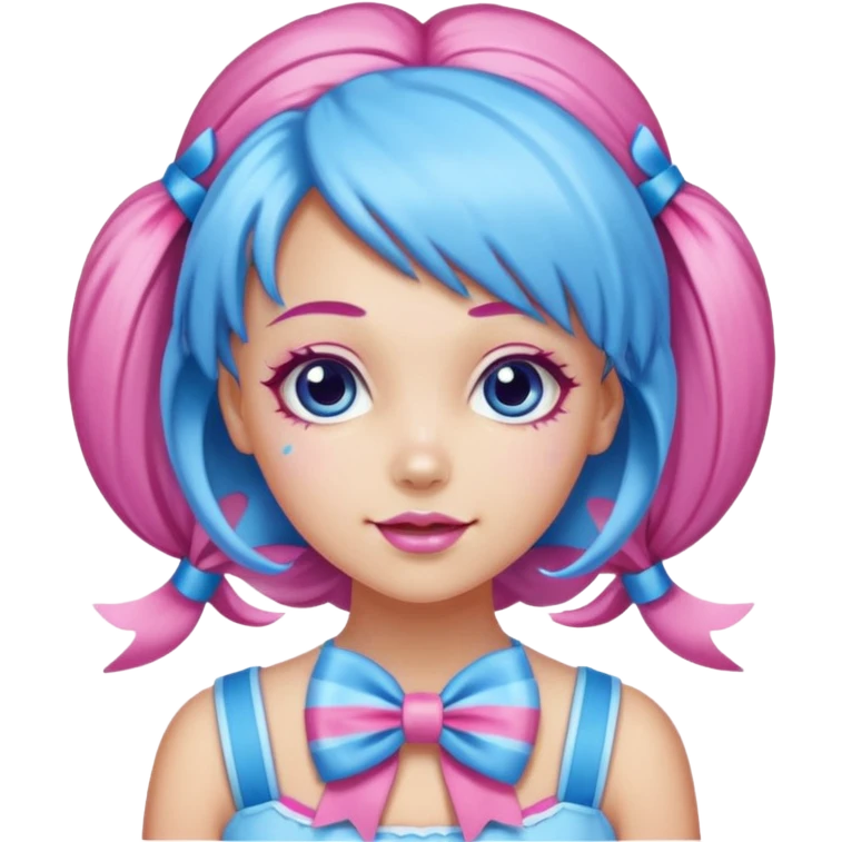 candy girl from candyland long blue pink mixed candy hair with ribbon and  emoji