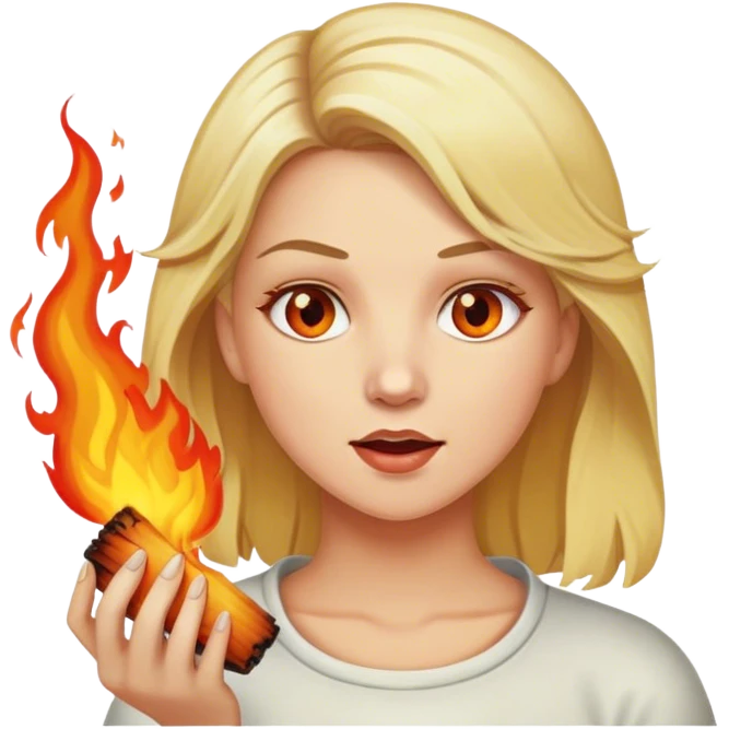 Woman with blond hair eating fire  emoji