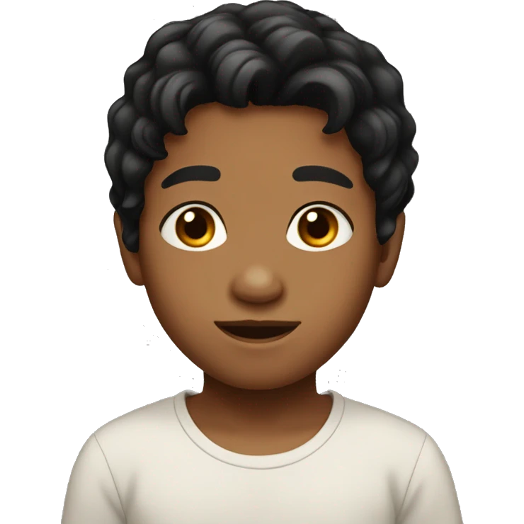 Little mid toned kid with black hair and middle part brown eyes  emoji
