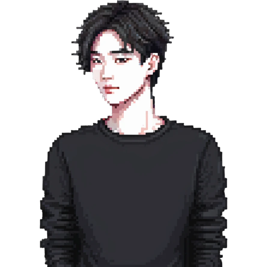 Korean man with stylish haircut and fashion emoji