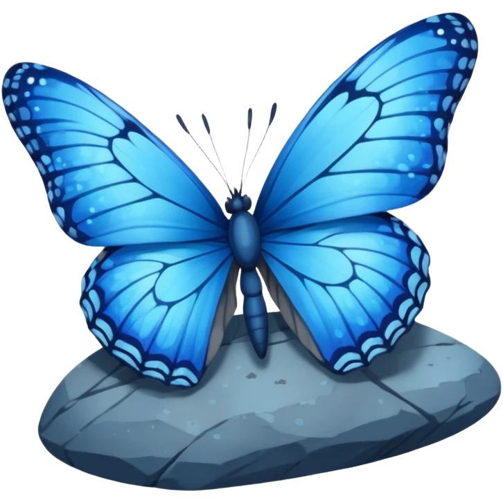 blue butterfly on rock emoji