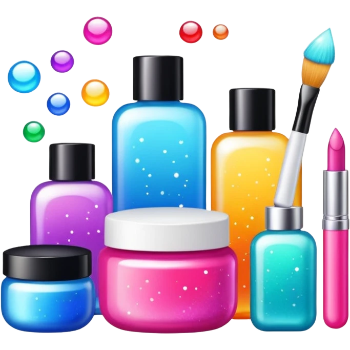 few beauty products and sparkles around emoji