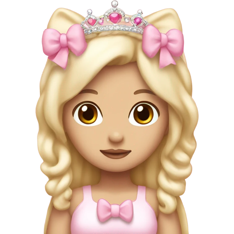 Kawaii browm skin girl with blonde hair wearing light pink with bows pink princess crown and hello kitty emoji