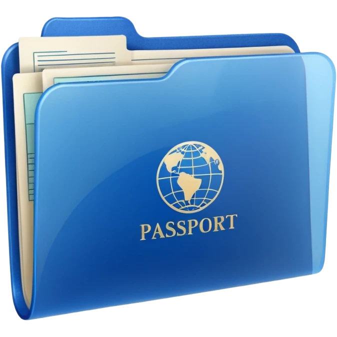 A translucent blue plastic folder with rounded corners, passport documents\ emoji