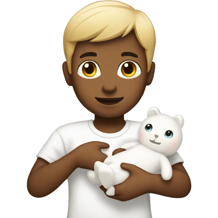 a boy holding a white doll emoji
