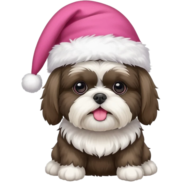 one little white all over shih tzu dog with pink santa hat and one mostly white with black havanese dog wearing a red santa hat emoji