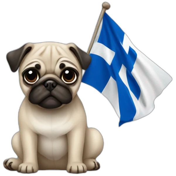 pug holding a finnish suomi flag emoji