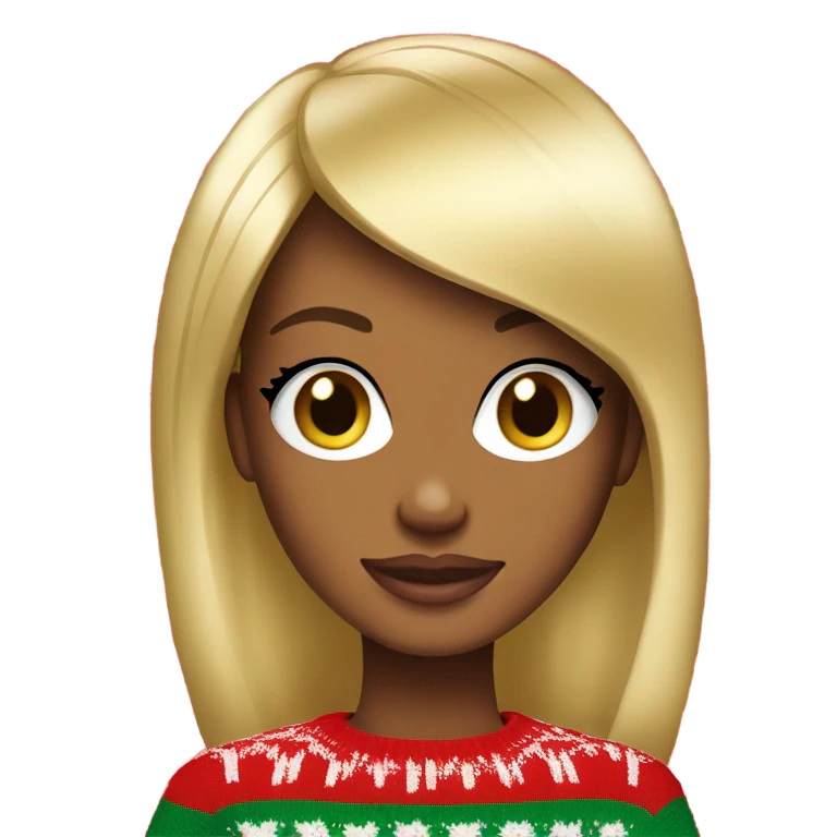 Golden Barbie wearing a Christmas sweater emoji