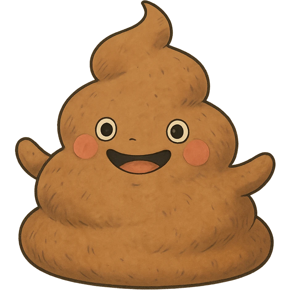ghibli style whimsical and friendly poop monster emoji