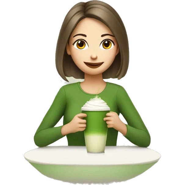 A girl drinking matcha latte emoji