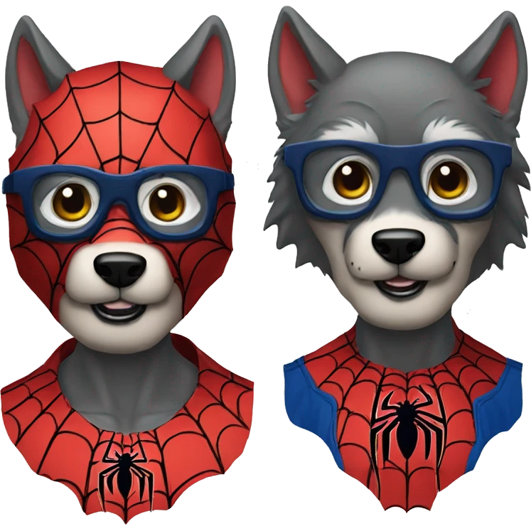 a wolf with a spiderman suit, doesn't wear glasses and looks fierce emoji