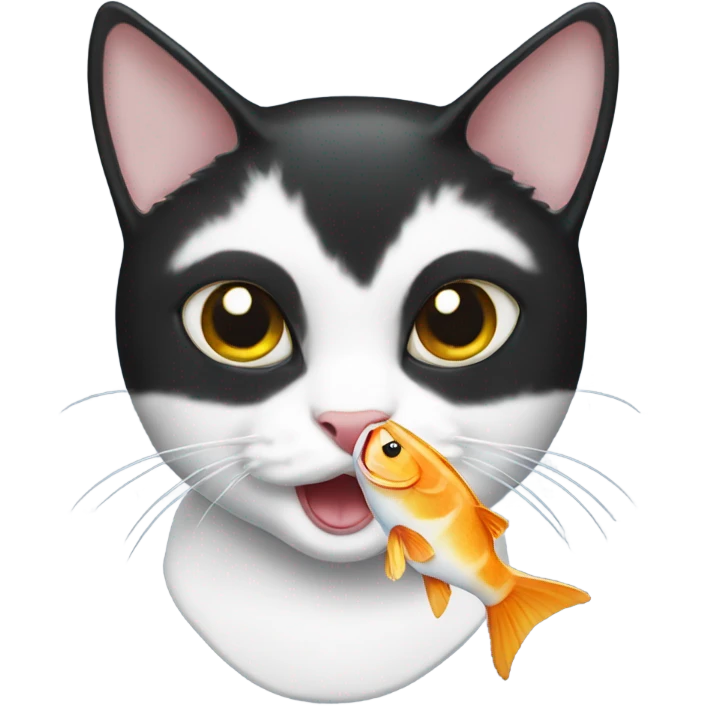 Tuxedo cat holding a fish in mouth emoji