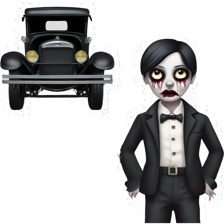 zombie gothic Wednesday Addams creepy, 1929 ford pickup hot rod  emoji