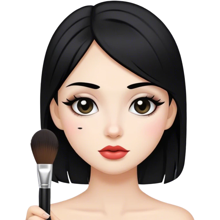 A makeup artist white girl black hair with a makeup obrush in her hand emoji