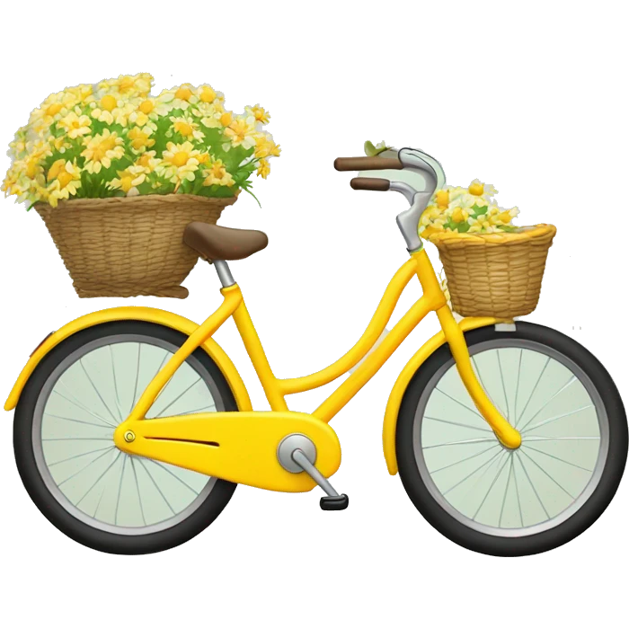 Yellow beach style bicycle with basket full of daisies emoji