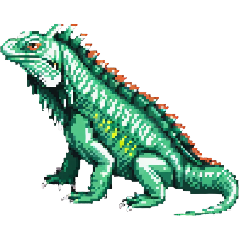 Pixelated iguana with green scales and spikes emoji