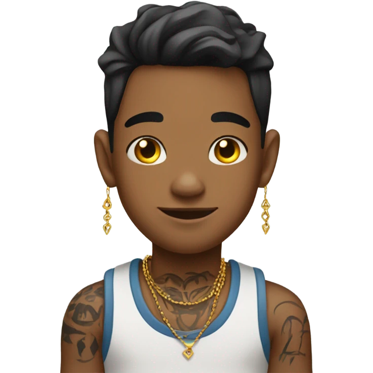 a boy with earrings and tattoo emoji