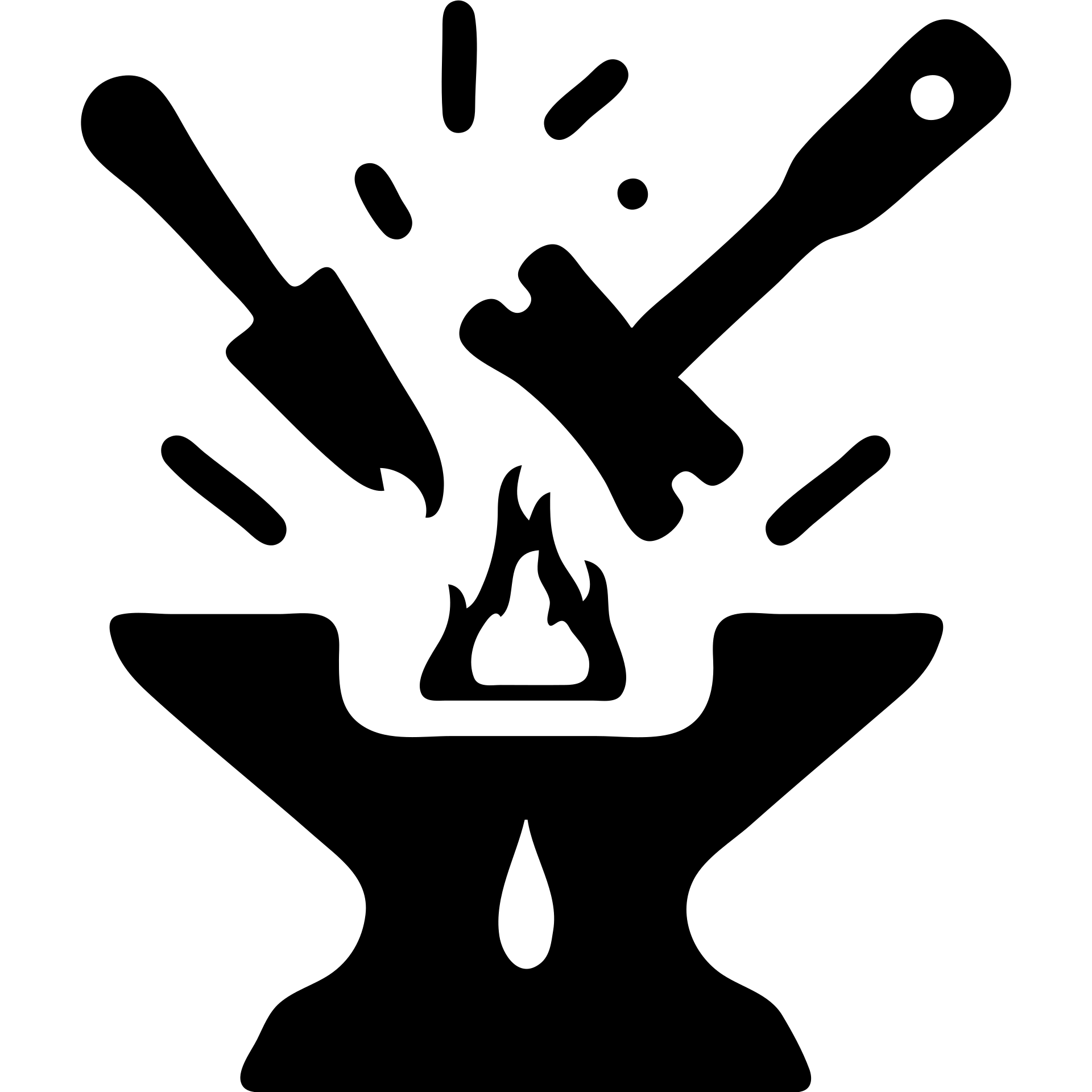 Blacksmithing icon, forged metal piece being shaped with hammer and anvil, glowing red-hot metal, blacksmith tools like tongs and chisel, sparks flying, minimalistic style, clean lines emoji
