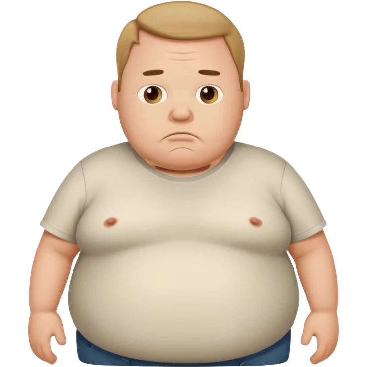 a cartoon fat man holding his stomach wearing t shirt, while looking confused? emoji