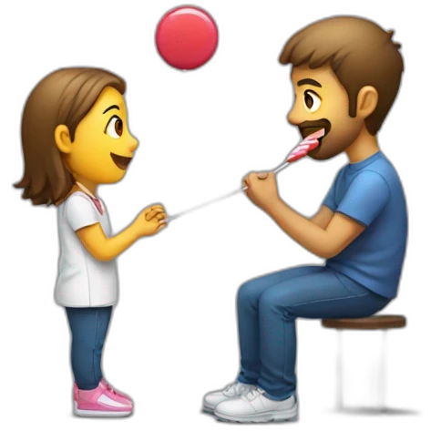 Draw me : girl on her vtwo knees ready to eat a lollipop side view man emoji