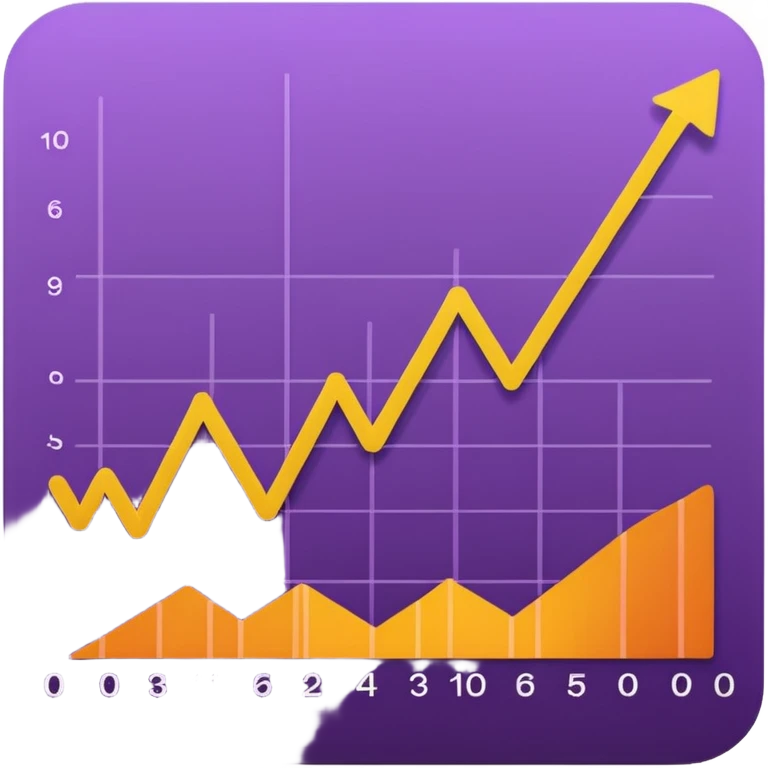 A purple, orange, and yellow line chart with multiple lines and data points emoji