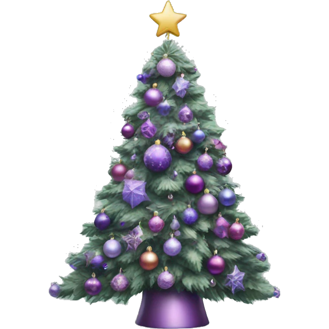 Realistic decorated green and lilac Christmas tree emoji