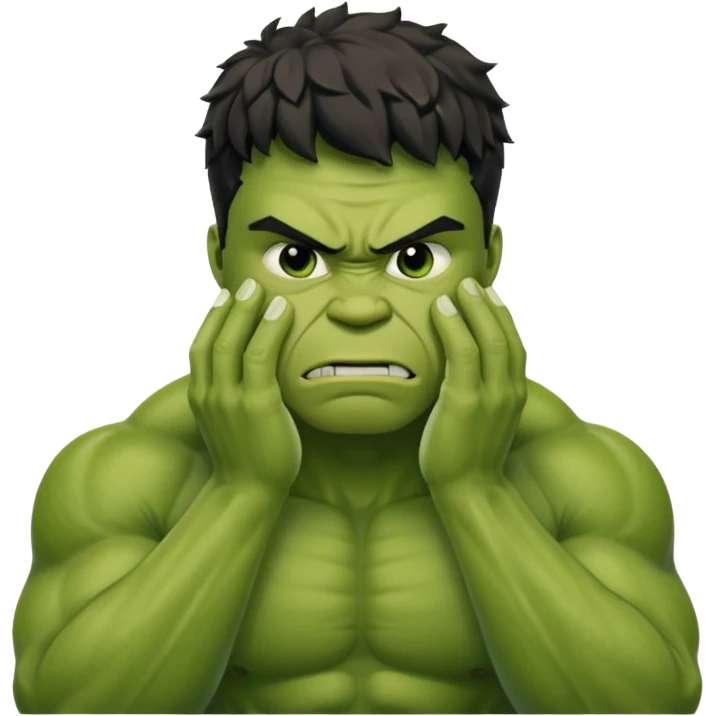 Create a man in a Hulk costume with a hand on his face (disappointment) emoji