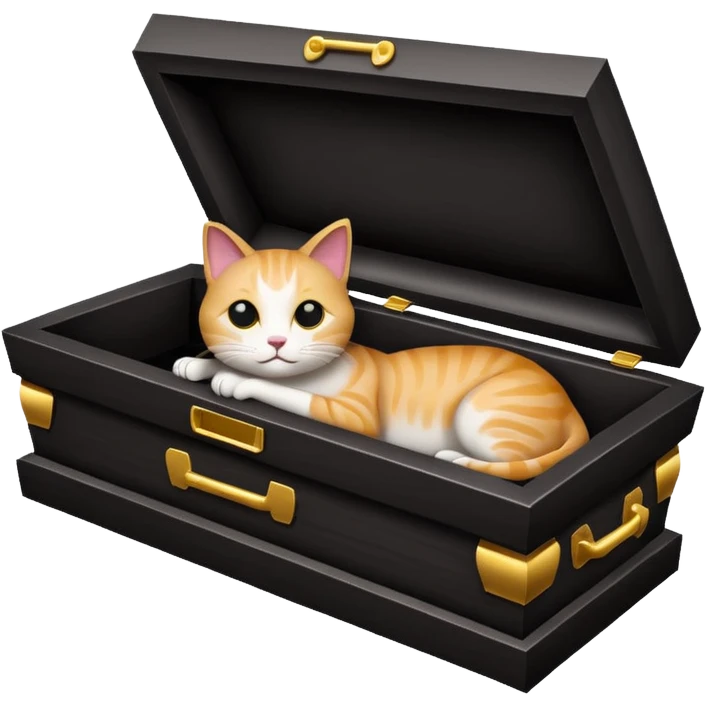 simple design cat in a coffin, emoji style emoji