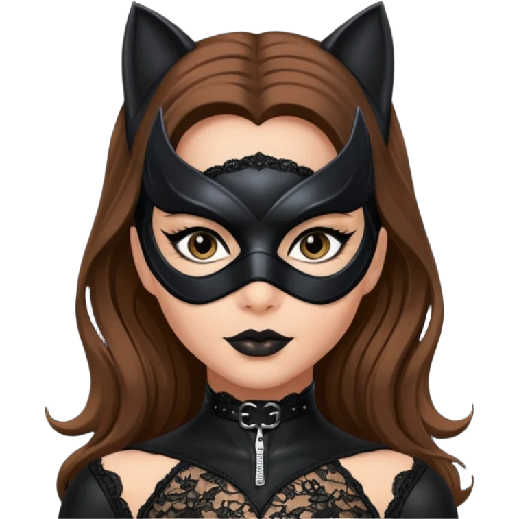 Catwoman capelli castani lunghi con mascherina di pizzo nero emoji