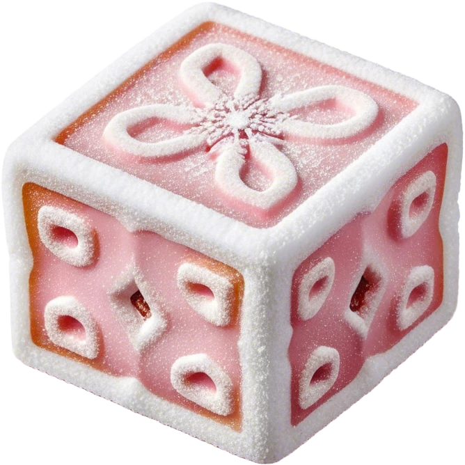 Turkish Delight Cinematic Realistic Turkish Delight Dessert Emoji, depicted as a single, delicate piece of Turkish delight dusted with powdered sugar, rendered with intricate textures and soft, inviting lighting. emoji