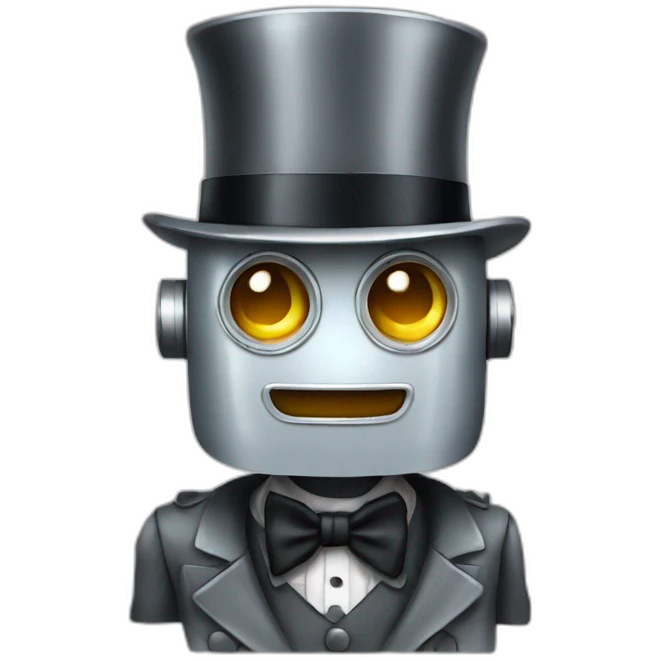 silver robot wearing a  bowler hat emoji